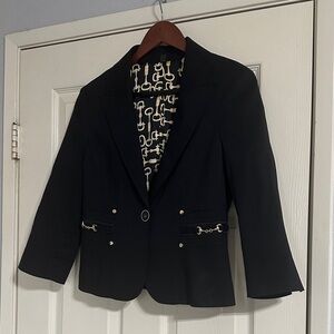 Bebe Black Linen Blazer with Gold Details